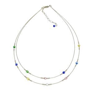 Multicolor Cat's Eye Station Necklace | Sterling Silver 925 | 15.5"-18"